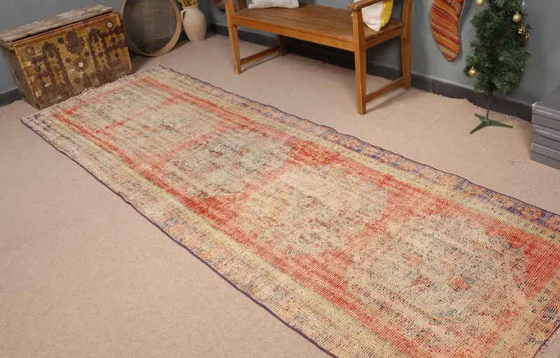 Red and Blue Ombré Rug, 3,8x11,4 ft Chic Decor