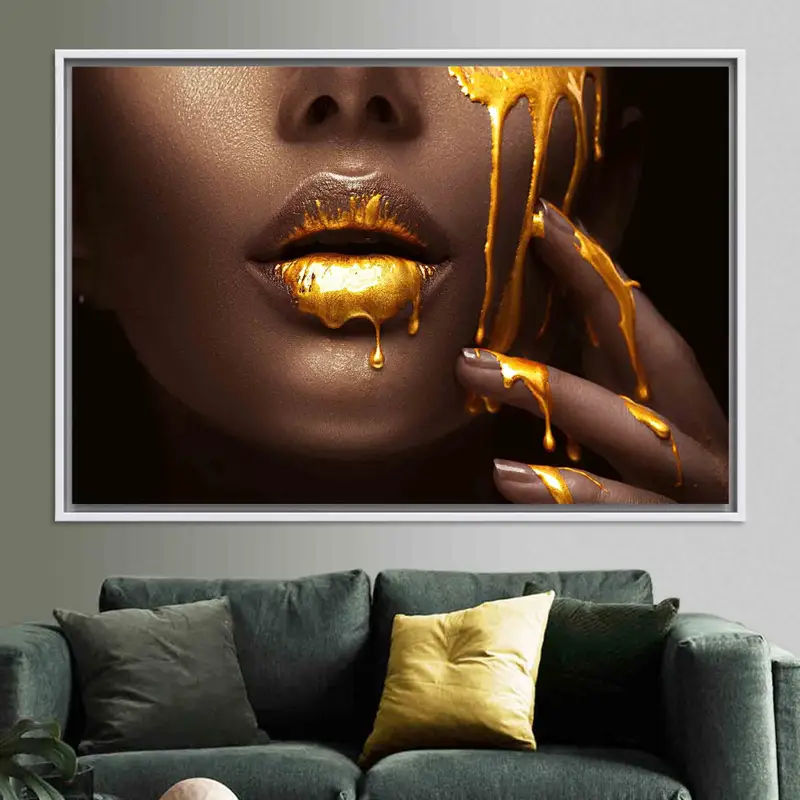 Golden Beauty African Woman Gold Lip Leinwanddruck