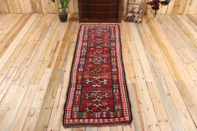 Türk 2.7x8.4 ft Halı, Vintage Runner Halı, Kırmızı Fas Halısı - 1