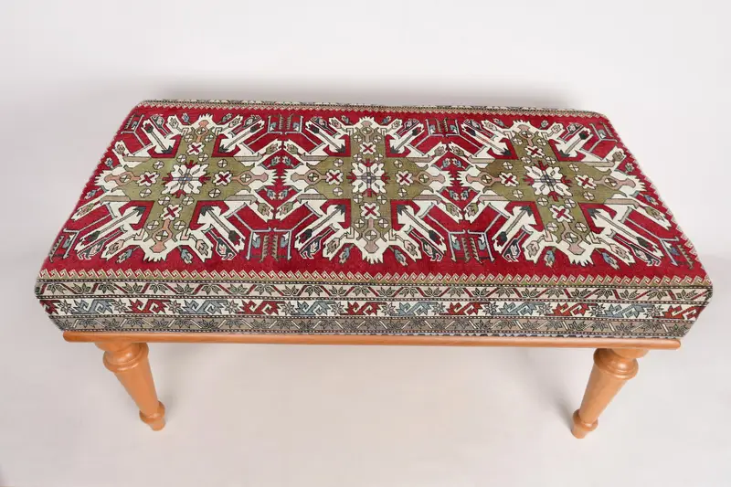 Modular Red & Green Ottoman Set, Kilim-Inspired Wool Blend Ottoman