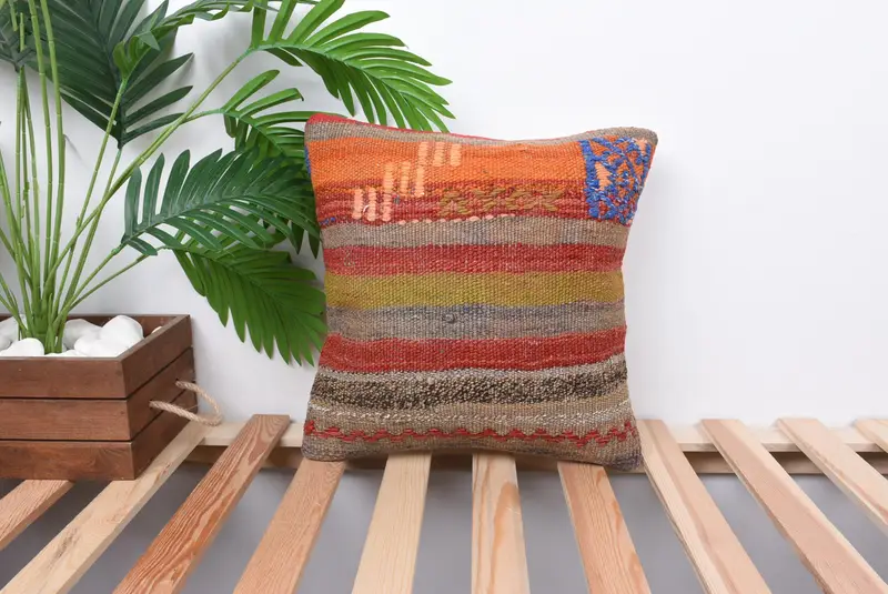 Pillow, Nomadic Cushion, Garden Cushion Cover, Kilim Cushion Sham, 14x14 Red Pillow, Pet Cushion Case, Kilim Pillow, Couch Cushion, Pillow for Sofa - 1