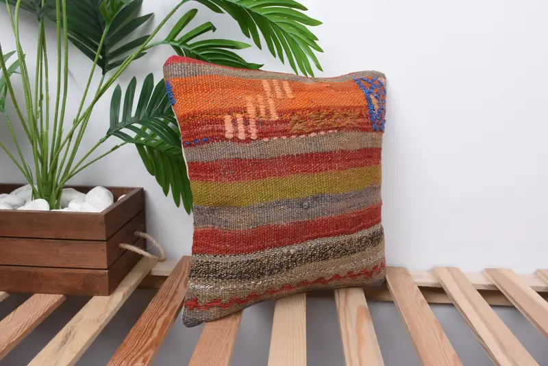 Pillow, Nomadic Cushion, Garden Cushion Cover, Kilim Cushion Sham, 14x14 Red Pillow, Pet Cushion Case, Kilim Pillow, Couch Cushion, Pillow for Sofa - 4