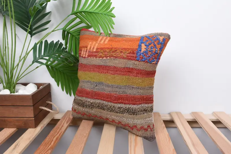 Pillow, Nomadic Cushion, Garden Cushion Cover, Kilim Cushion Sham, 14x14 Red Pillow, Pet Cushion Case, Kilim Pillow, Couch Cushion, Pillow for Sofa - 5