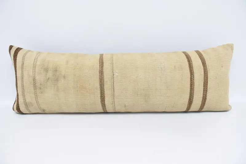 Turkish 16x48 inch Striped Pillow Sham, Gift for Couple Rectangle Beige Antique Seasonal Gift Cushion Case - 1