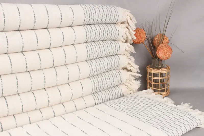 Bachelor Gift, Housewarming Gift, Bridesmaid Gifts, 98x92 Cotton Striped Design Towel, Family Gift Basket, Woven Blanket, Customized Turkish Blanket - 1