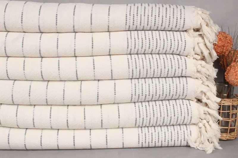 Bachelor Gift, Housewarming Gift, Bridesmaid Gifts, 98x92 Cotton Striped Design Towel, Family Gift Basket, Woven Blanket, Customized Turkish Blanket - 2