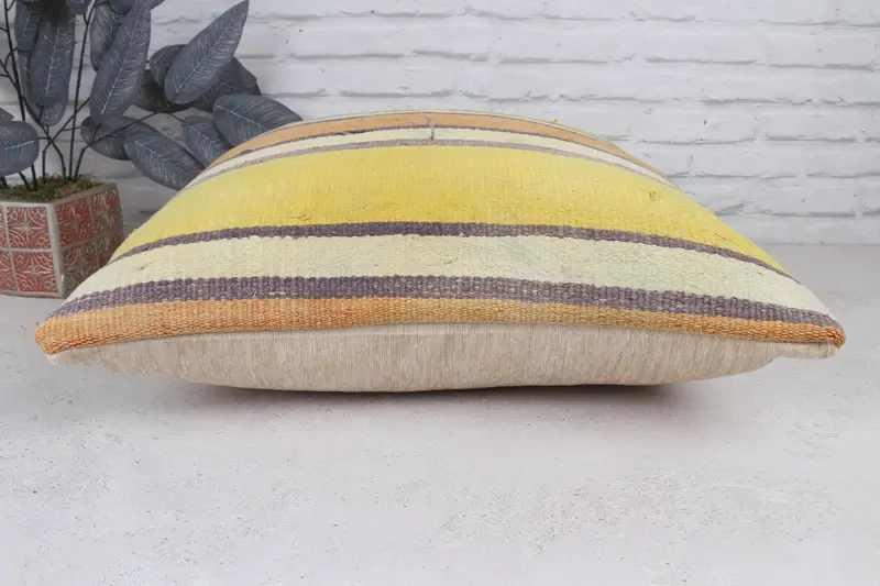Turkish Kilim Pillow, Ethnical Kilim Rug Pillow, Cushion, Pattern Throw Pillow Case, 22x22 Yellow Pillow Sham, Throw Kilim Pillow - 6