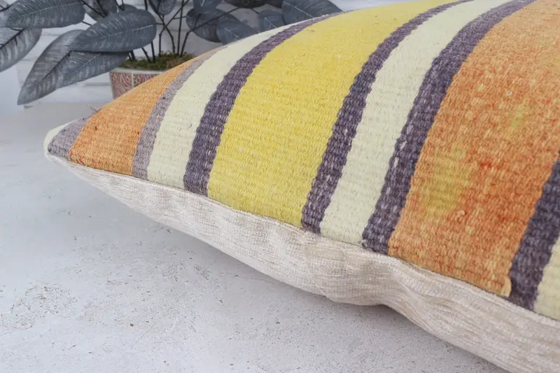 Turkish Kilim Pillow, Ethnical Kilim Rug Pillow, Cushion, Pattern Throw Pillow Case, 22x22 Yellow Pillow Sham, Throw Kilim Pillow - 8
