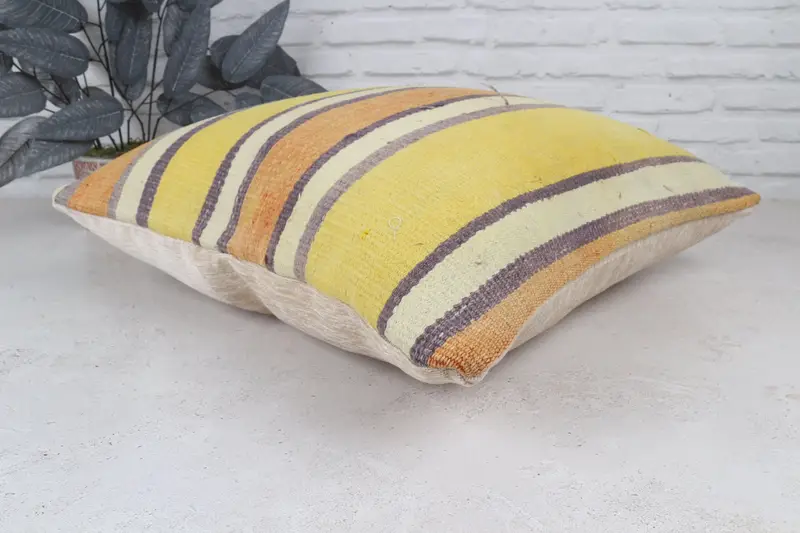 Turkish Kilim Pillow, Ethnical Kilim Rug Pillow, Cushion, Pattern Throw Pillow Case, 22x22 Yellow Pillow Sham, Throw Kilim Pillow - 7