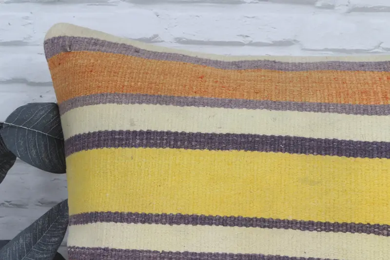 Turkish Kilim Pillow, Ethnical Kilim Rug Pillow, Cushion, Pattern Throw Pillow Case, 22x22 Yellow Pillow Sham, Throw Kilim Pillow - 2