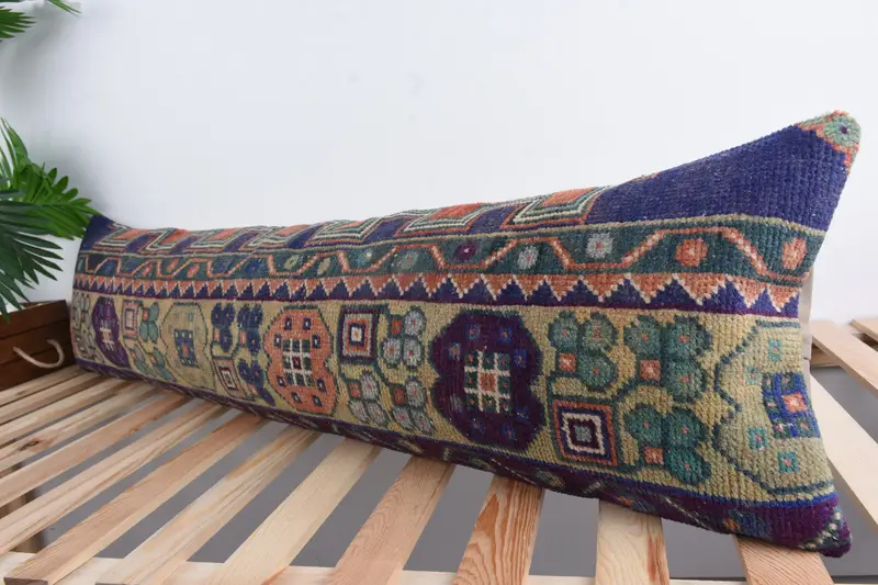 12x48 Blue Pillow Sham, Vintage Kilim Throw Pillow, Ethnical Kilim Rug Pillow, Cushion, Square Throw Cushion Case, Pillow for Couch - 5