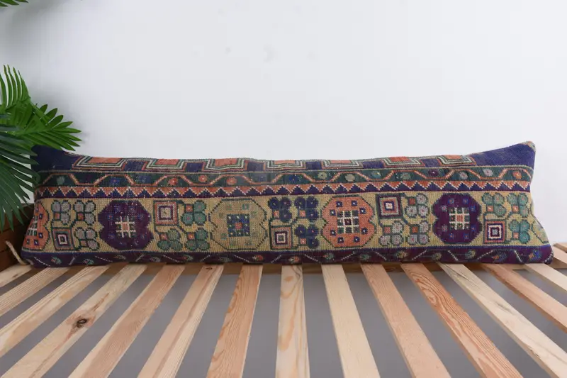 12x48 Blue Pillow Sham, Vintage Kilim Throw Pillow, Ethnical Kilim Rug Pillow, Cushion, Square Throw Cushion Case, Pillow for Couch - 1