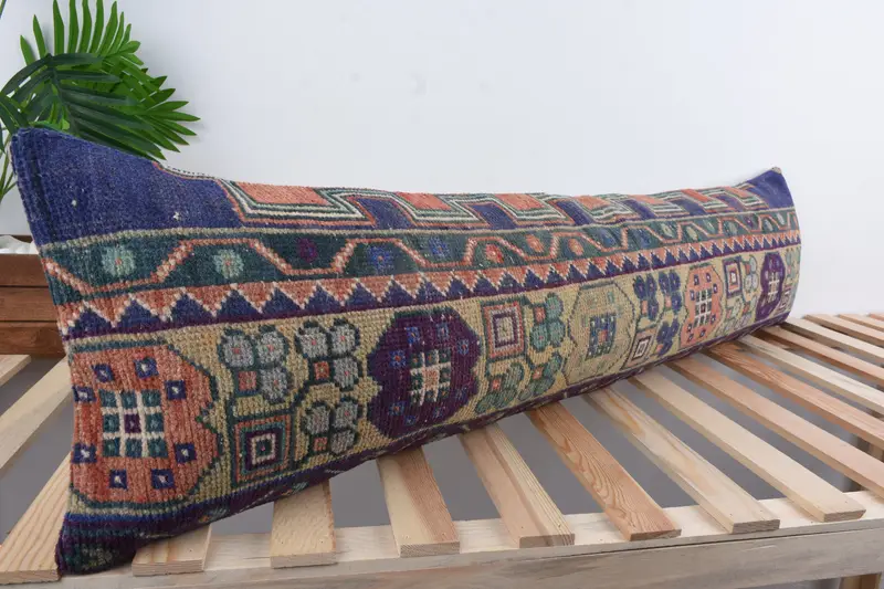 12x48 Blue Pillow Sham, Vintage Kilim Throw Pillow, Ethnical Kilim Rug Pillow, Cushion, Square Throw Cushion Case, Pillow for Couch - 4
