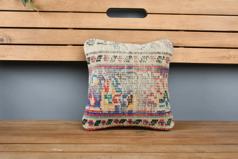 Turkish Kilim Pillow, 12x12 Blue Cushion Case, Cushion Case, Home Decor Pillow, Kilim Cushion Sham, Car Cushion, Retro Throw Cushion Cover - 6