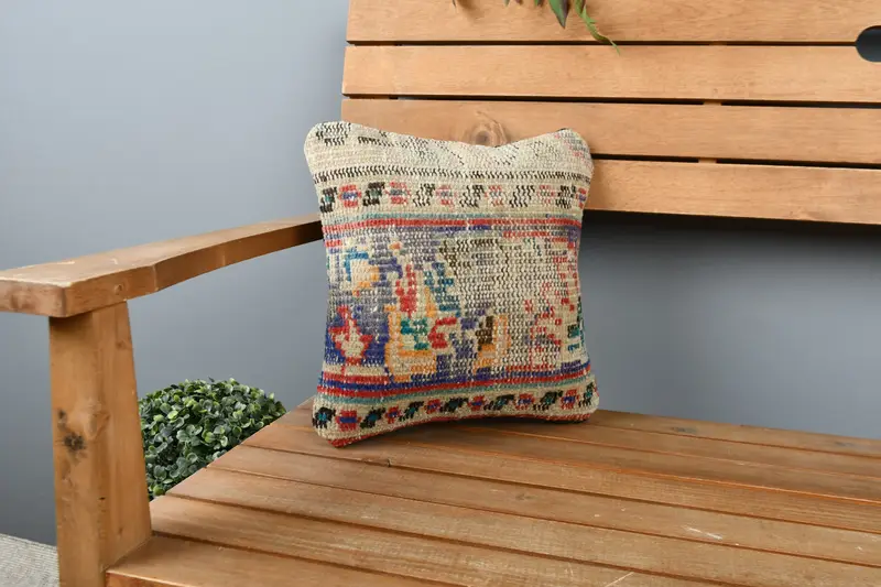 Turkish Kilim Pillow, 12x12 Blue Cushion Case, Cushion Case, Home Decor Pillow, Kilim Cushion Sham, Car Cushion, Retro Throw Cushion Cover - 1