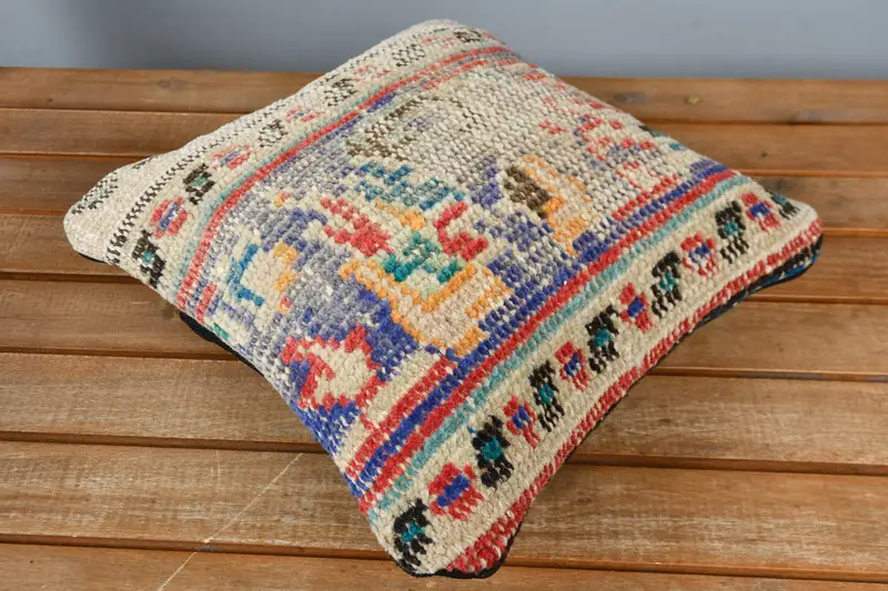 Turkish Kilim Pillow, 12x12 Blue Cushion Case, Cushion Case, Home Decor Pillow, Kilim Cushion Sham, Car Cushion, Retro Throw Cushion Cover - 2