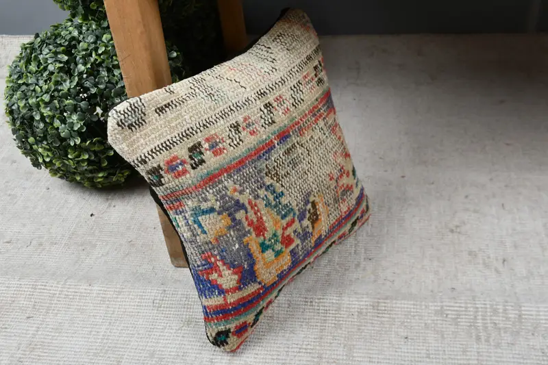 Turkish Kilim Pillow, 12x12 Blue Cushion Case, Cushion Case, Home Decor Pillow, Kilim Cushion Sham, Car Cushion, Retro Throw Cushion Cover - 7