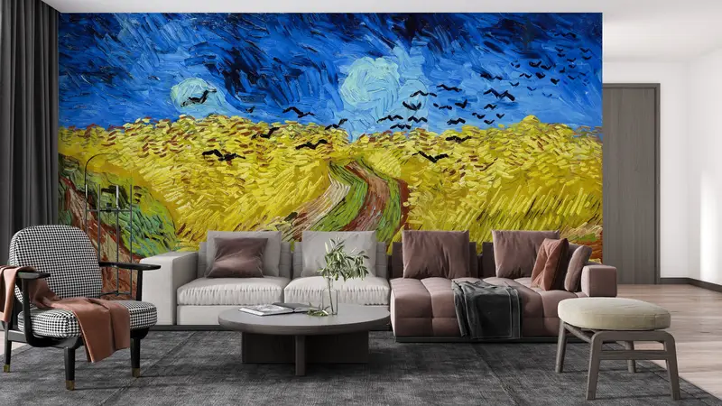 Wheatfield with Crows, Paper Wall Art, Custom Wall Paper, Modern Wall Paper, Oil Painting Print, Nature Landscape Wall Print, - 4