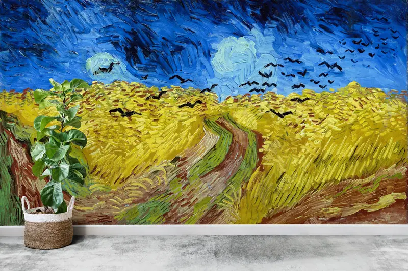 Wheatfield with Crows, Paper Wall Art, Custom Wall Paper, Modern Wall Paper, Oil Painting Print, Nature Landscape Wall Print, - 2