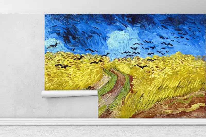 Wheatfield with Crows, Paper Wall Art, Custom Wall Paper, Modern Wall Paper, Oil Painting Print, Nature Landscape Wall Print, - 1