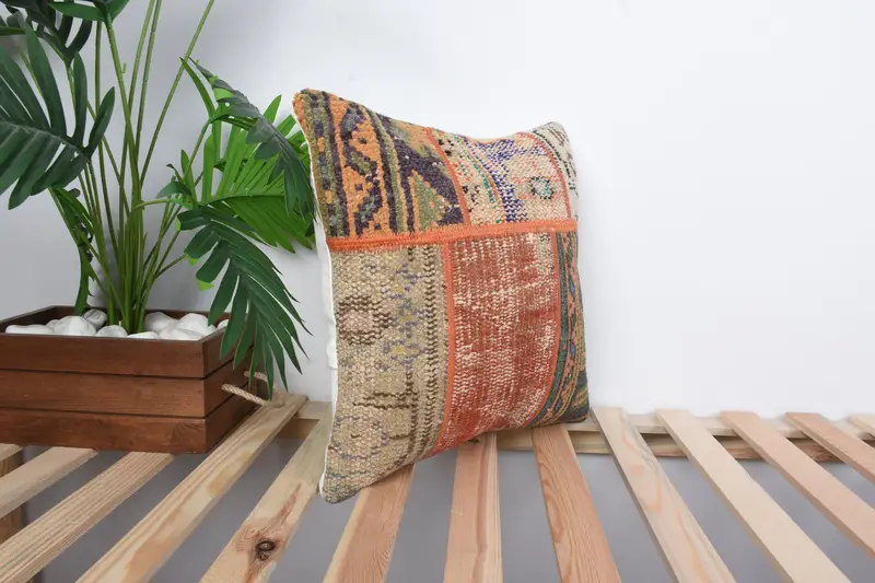Ethnical Kilim Rug Pillow, Gift Pillow, Boho Chic Pillow, Kilim Pillow, Natural Pillow, Accent Throw Pillow Cover, 16x16 Red Pillow, Pillow - 4