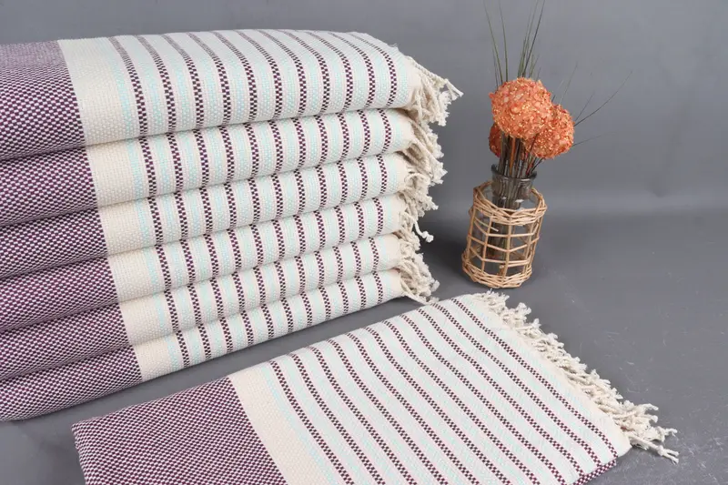Turkish Beach Towel Purple-Baby Blue Geometric, Organic Cotton, 40x71 Inches
