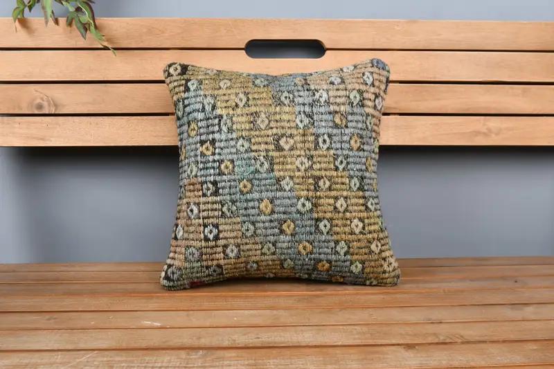 Boho Pillow, Knitted Pillow Cover, Pillow Case, Cozy Throw Cushion, Oriental Pillow, Throw Kilim Pillow, 16x16 Bronze Pillow Cover, Pillow for Couch - 6