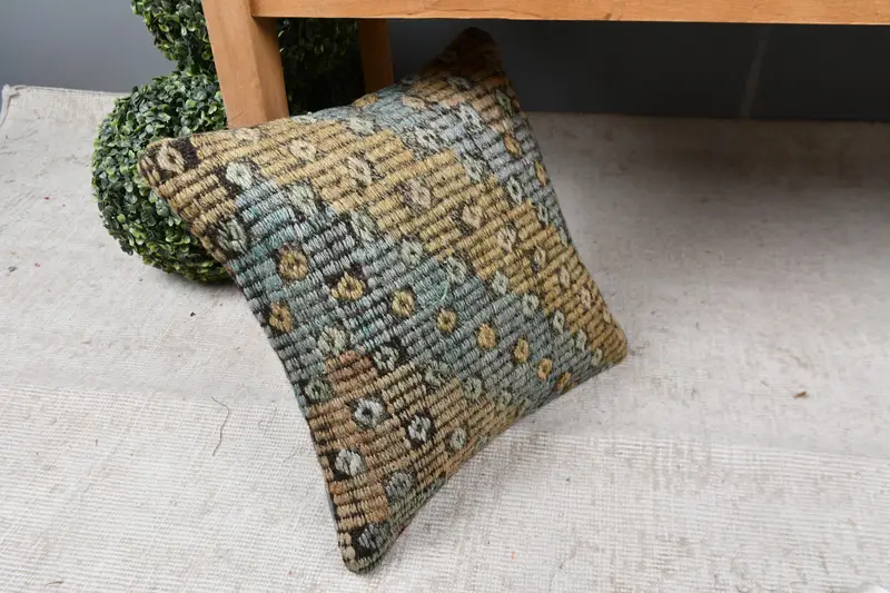 Boho Pillow, Knitted Pillow Cover, Pillow Case, Cozy Throw Cushion, Oriental Pillow, Throw Kilim Pillow, 16x16 Bronze Pillow Cover, Pillow for Couch - 7