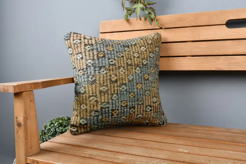 Boho Pillow, Knitted Pillow Cover, Pillow Case, Cozy Throw Cushion, Oriental Pillow, Throw Kilim Pillow, 16x16 Bronze Pillow Cover, Pillow for Couch - 1