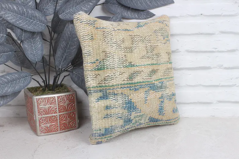 Rustic Pillow Cover, Vintage Kilim Throw Pillow, Cushion Case, Office Chair Cushion Cover, Pillow for Sofa, Throw Kilim Pillow, 12x12 Blue Pillow - 4