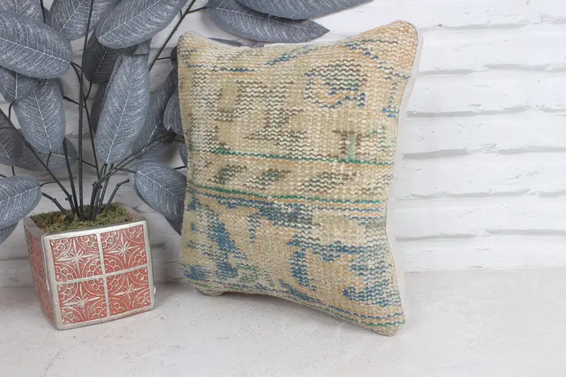 Rustic Pillow Cover, Vintage Kilim Throw Pillow, Cushion Case, Office Chair Cushion Cover, Pillow for Sofa, Throw Kilim Pillow, 12x12 Blue Pillow - 3