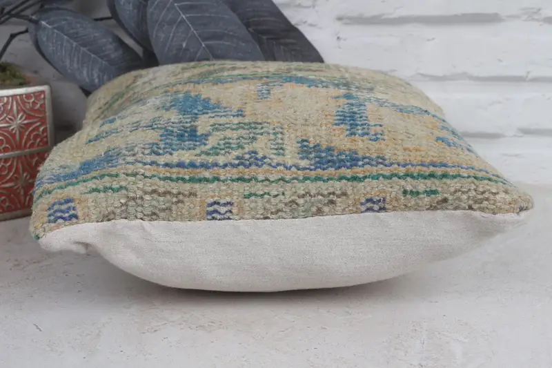 Rustic Pillow Cover, Vintage Kilim Throw Pillow, Cushion Case, Office Chair Cushion Cover, Pillow for Sofa, Throw Kilim Pillow, 12x12 Blue Pillow - 5