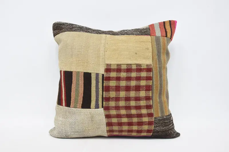 Large Square Vintage Striped Pillow, Gift Beige 70x70 cm Pillow Cover - 1