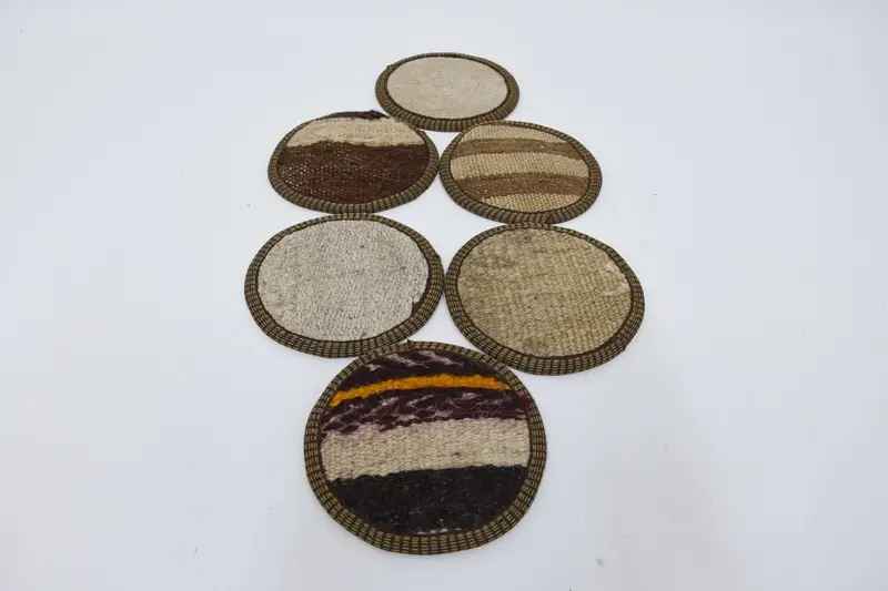 Brown and White Striped Coasters, Woven Pad Coaster Set
