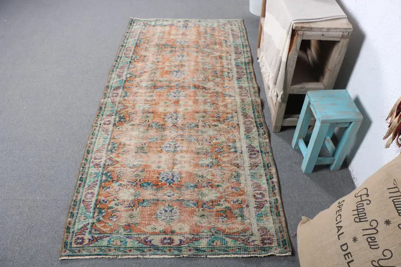 Alfombra Naranja Vibrante, 9x1,8m Diseño Con Bordes Verdes