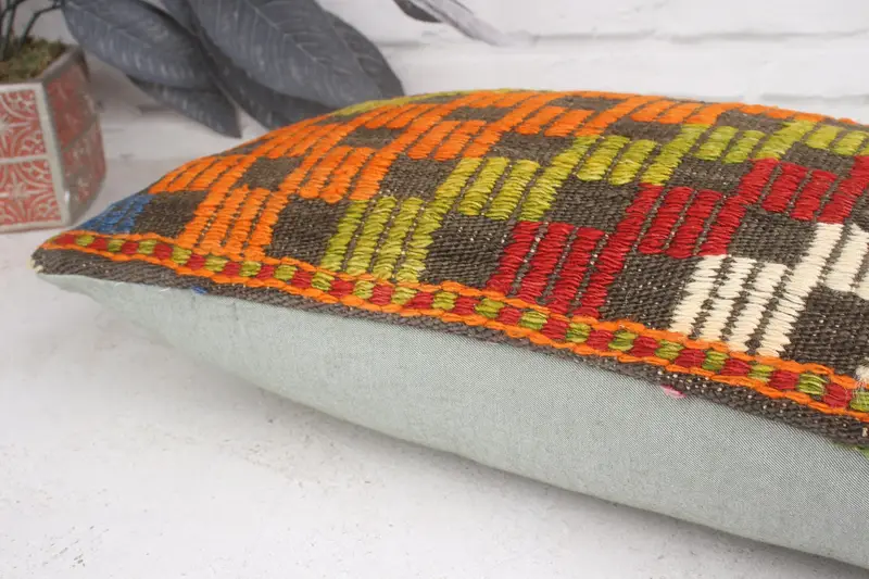 12x20 Orange Cushion Case, Gift Pillow, Boho Pillow Sham Cover, Handwoven Pillow Cover Cushion Case, Vintage Pillow, Cushion Case - 7