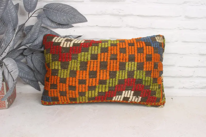 12x20 Orange Cushion Case, Gift Pillow, Boho Pillow Sham Cover, Handwoven Pillow Cover Cushion Case, Vintage Pillow, Cushion Case - 1