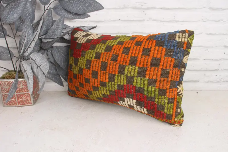 12x20 Orange Cushion Case, Gift Pillow, Boho Pillow Sham Cover, Handwoven Pillow Cover Cushion Case, Vintage Pillow, Cushion Case - 4