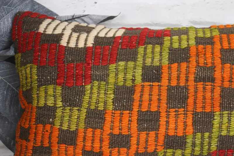 12x20 Orange Cushion Case, Gift Pillow, Boho Pillow Sham Cover, Handwoven Pillow Cover Cushion Case, Vintage Pillow, Cushion Case - 2