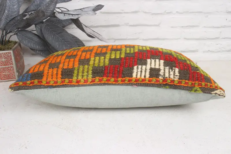 12x20 Orange Cushion Case, Gift Pillow, Boho Pillow Sham Cover, Handwoven Pillow Cover Cushion Case, Vintage Pillow, Cushion Case - 5
