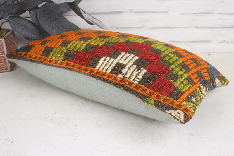 12x20 Orange Cushion Case, Gift Pillow, Boho Pillow Sham Cover, Handwoven Pillow Cover Cushion Case, Vintage Pillow, Cushion Case - 6