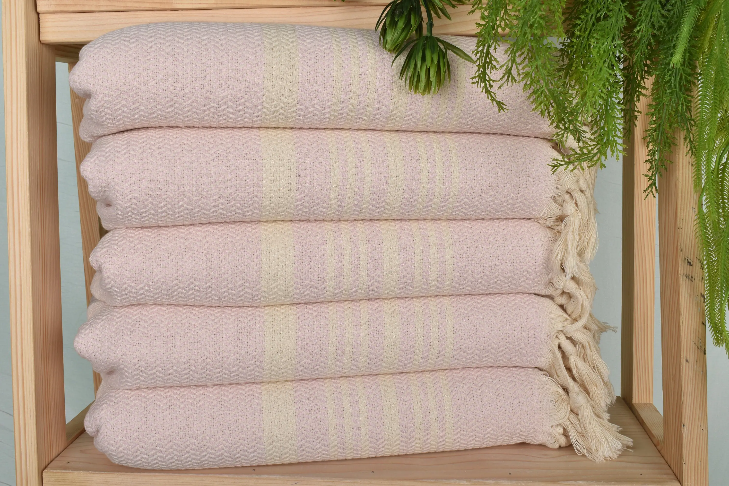 Striped Dish Towel Light Powder Pink Cotton, 18x40 Inches - 1