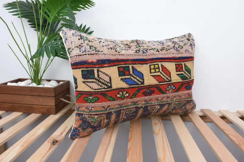 Patio Cushion, Kilim Cushion Sham, 16x24 Beige Cushion Cover, Pillow Case, Boho Pillow Sham Cover, Kilim Rug Cushion Case, Gift Pillow - 4