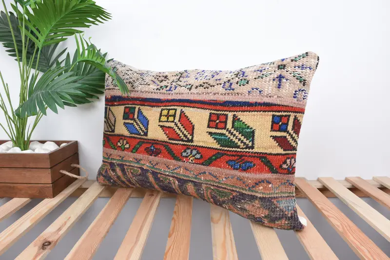Patio Cushion, Kilim Cushion Sham, 16x24 Beige Cushion Cover, Pillow Case, Boho Pillow Sham Cover, Kilim Rug Cushion Case, Gift Pillow - 5