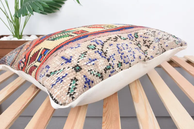 Patio Cushion, Kilim Cushion Sham, 16x24 Beige Cushion Cover, Pillow Case, Boho Pillow Sham Cover, Kilim Rug Cushion Case, Gift Pillow - 6