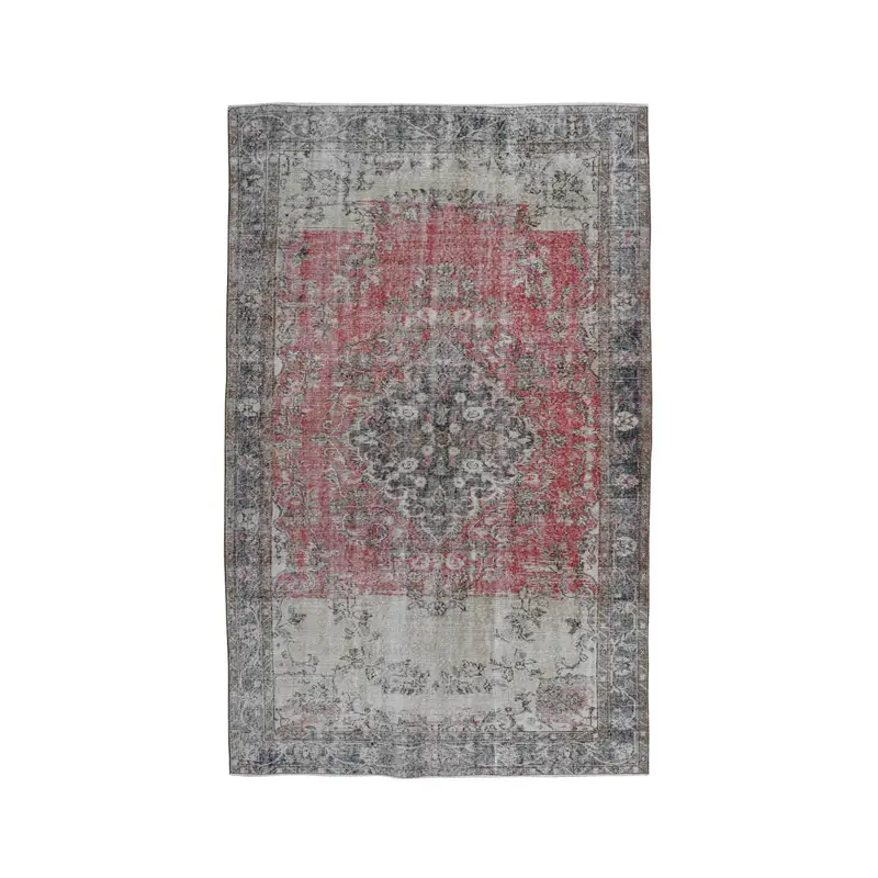 Vintage Türk Halısı, 5.7x9.2 ft Oushak Halı, Kırmızı Katı Yün Halı - 1