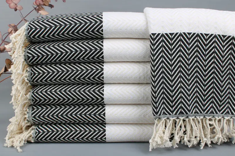 Turkish Beach Towel Organic Beige Chevron, 40x67 Inches