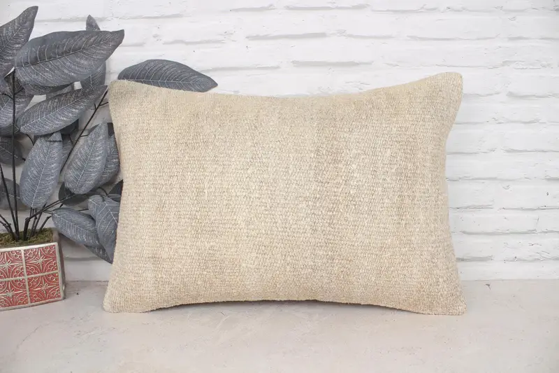 Authentic Pillow, Sofa Bolster Pillow, Home Decor Pillow, Kilim Pillow, Kilim Pillow Cover, Pillow Cover, 16x24 Beige Pillow Sham - 1