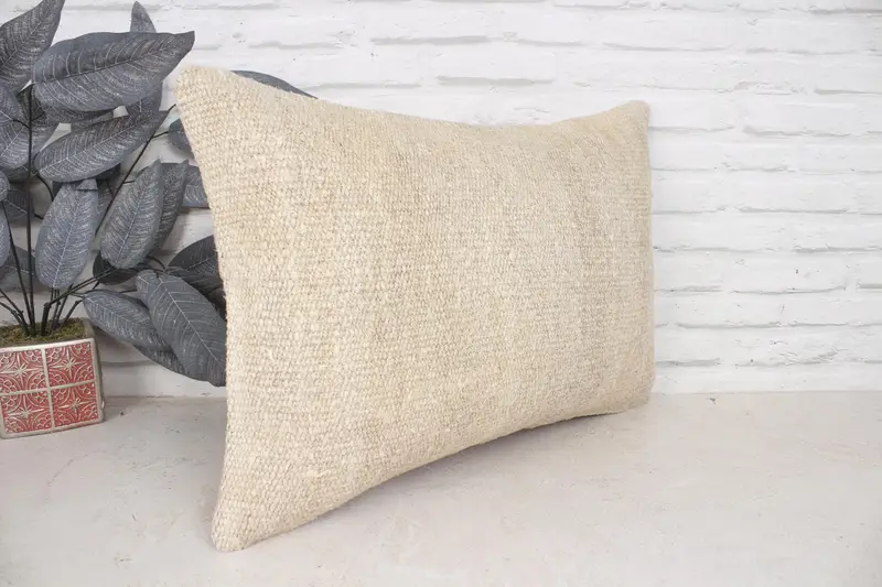 Authentic Pillow, Sofa Bolster Pillow, Home Decor Pillow, Kilim Pillow, Kilim Pillow Cover, Pillow Cover, 16x24 Beige Pillow Sham - 3