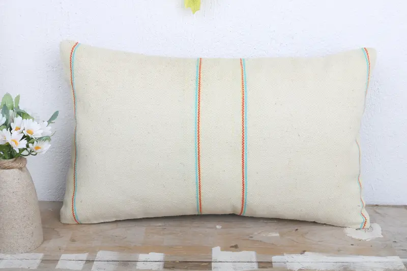 12x20 White Pillow, Boho Pillow Sham Cover, Cushion Cover, Vintage Pillow, Kilim Cushion Sham, Customized Pillow - 2